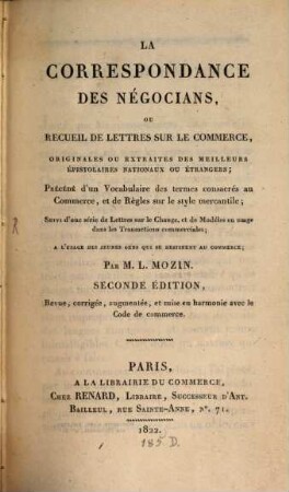 La Correspondance des Negocians