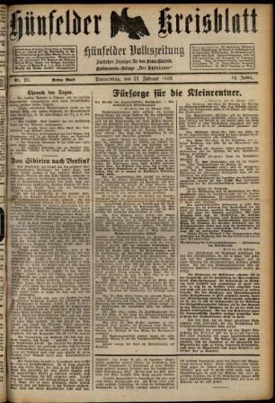 Erste Ausgabe vom Samstag, den 23. Februar 1929.