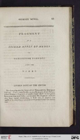 Fragment of a second reply of Mengs to Monsignor Fabroni upon the Niobe