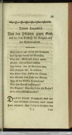 Drittes Hauptstück. Von den Pflichten gegen Gott, und von dem Einflusse der Religion auf den Soldatenstand