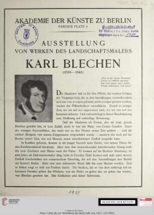 Ausstellung von Werken des Landschaftsmalers Karl Blechen (1798-1840)