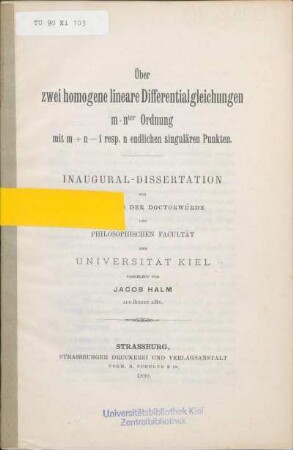 Über zwei homogene lineare Differentialgleichungen m · nter Ordnung mit m + n -1 resp. n endlichen singulären Punkten