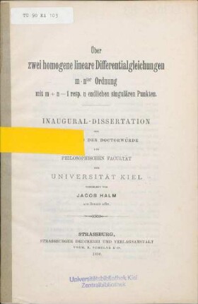 Über zwei homogene lineare Differentialgleichungen m · nter Ordnung mit m + n -1 resp. n endlichen singulären Punkten
