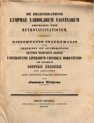 De regeneratione lymphae variolarum vaccinarum : imprimis retrovaccinationem ; dissertatio inauguralis