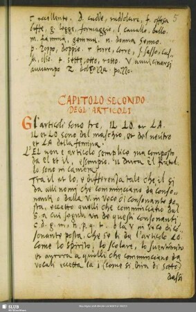 Capitolo secondo. Degl‘ articoli