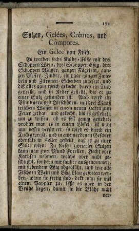 Sulzen, Gelées, Crèmes, und Compotes.