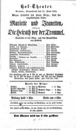 Mariette und Jeanetton, oder: Die Heirath vor der Trommel