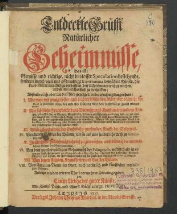Entdeckte Grufft natürlicher Geheimnüsse