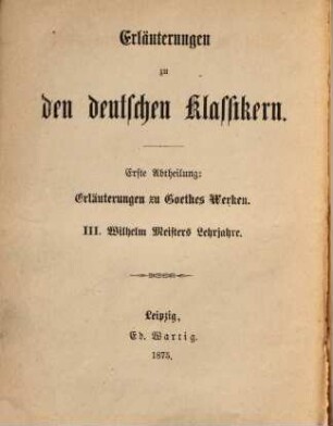 Wilhelm Meisters Lehrjahre von Goethe