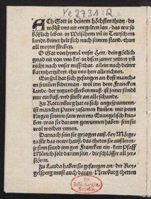 ACh Gott in deinem hoechsten thron/ du || wölst vns nit entgelten lon/