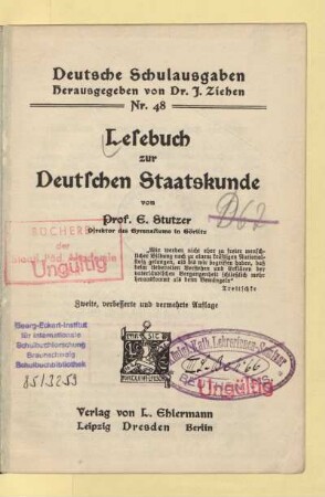 Nr. 48: Lesebuch zur deutschen Staatskunde