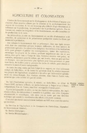 Agriculture et colonisation