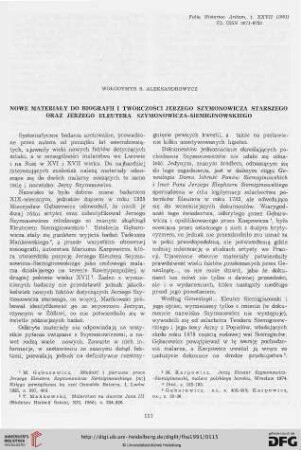 27: Nowe materiały do biografii i twórczości Jerzego Szymonowicza starszego oraz Jerzego Eleutera Szymonowicz-Siemiginowski