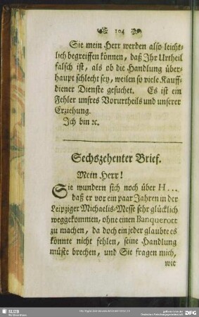 Sechszehenter Brief. Mein Herr!