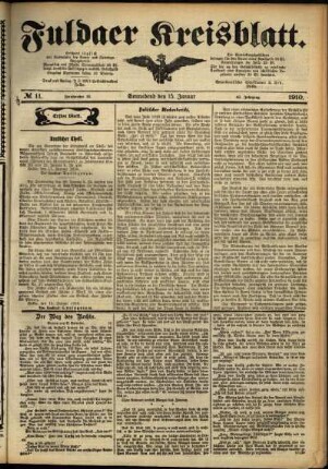 Erste Ausgabe vom Samstag, den 15. Januar 1910.