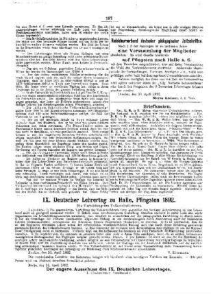 IX. Deutscher Lehrertag zu Halle, Pfingsten 1892