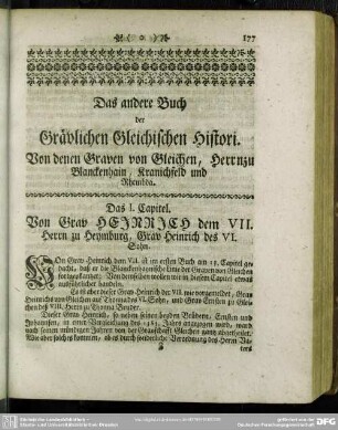 Das andere Buch der Grävlichen Gleichischen Histori. Von denen Graven von Gleichen, Herrn zu Blanckenhain, Kranichfeld und Rhembda