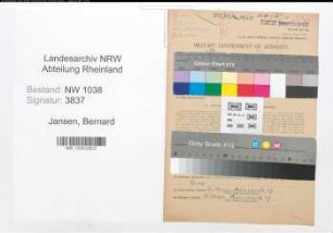 Entnazifizierung Bernard Jansen , geb. 22.12.1891 (Angestellter)