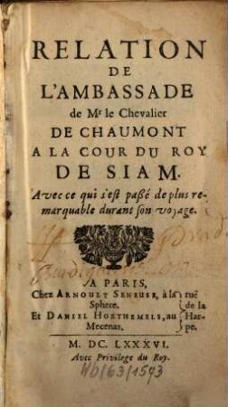 Rélation de l'Ambassade à la Cour du Roy de Siam