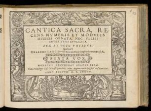 Orlando di Lasso: Cantica sacra ... sex et octo vocibus. Sexta Vox