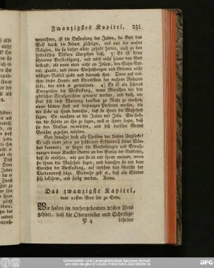 Das zwanzigste Kapitel, vom 21sten Vers bis zu Ende.