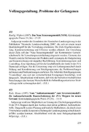 239-254, Vollzugsgestaltung. Probleme der Gefangenen