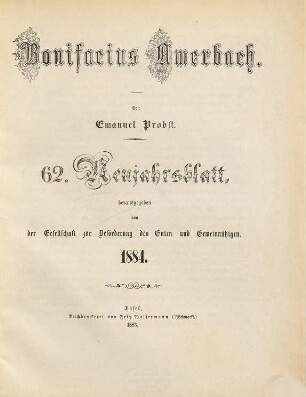 Neujahrsblatt. 62. 1884 (1883)