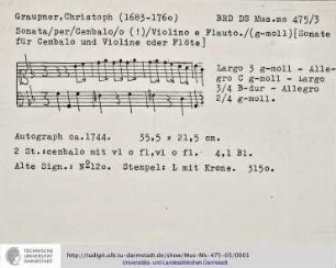 Sonata für Cembalo und Violine oder Flöte.