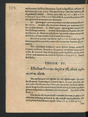 Theor. IV. Effectus Peccati duplex est, alius ... alius.