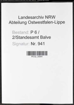 Sterberegister Standesamt Balve