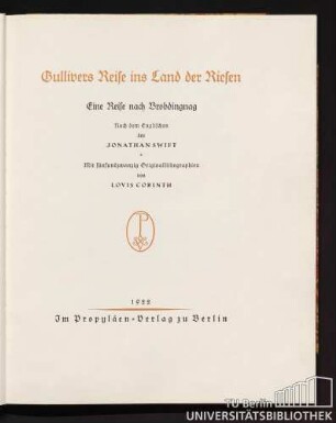 Gullivers Reise ins Land der Riesen : eine Reise nach Brobdingnag