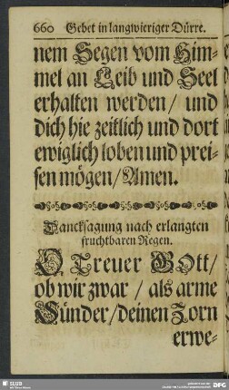 Dancksagung nach erlangten fruchtbaren Regen