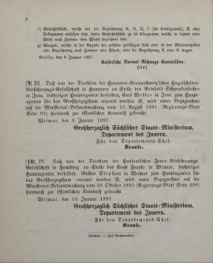 10. Ministerial-Bekanntmachung, betreffend Wechsel in der Hauptagentur der Hanseatischen Feuer-Versicherungs-Gesellschaft in Hamburg