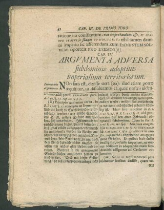 Cap. IV. Argumenta Adversa subdominis adoptiuis imperialium territoriorum.