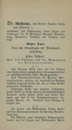Erster Abschnitt. Von dem Umfange und der Begrenzung der Provinzialverbände.