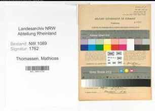 Entnazifizierung Mathioas Thomassen , geb. 01.01.1887 (Unterbrandmeister)