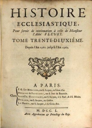 Histoire Ecclesiastique, 32. Depuis l'An 1561. jusqu'à l'An 1562