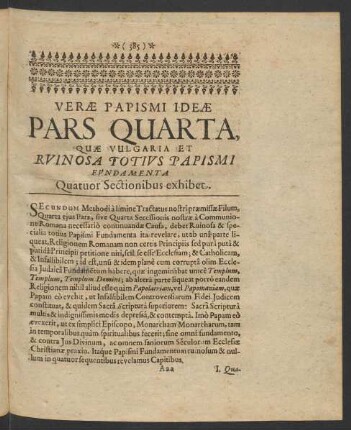Verae Papismi Ideae Pars Quarta ...