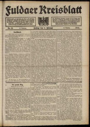 Erste Ausgabe vom Freitag, den 09. Februar 1912.