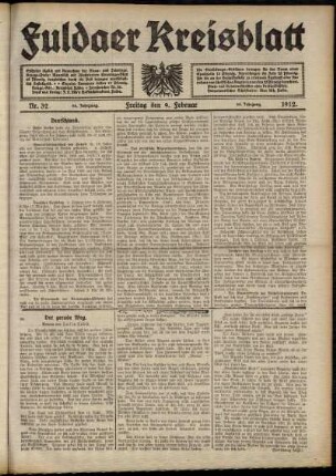 Erste Ausgabe vom Freitag, den 09. Februar 1912.