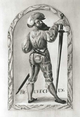 Helvecius (Schweizer) : Helvecius (Schweizer). Illustration aus dem Skizzenbuch "Nationes", Deckfarbe ; 18,4 x 12 cm, 1601/1700