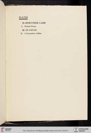 H. [Harold] Mortimer Lamb, M. [Marius] De Zayas [list of plates]