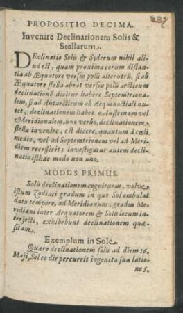 Propositio Decima. In venire Declinationem Solis & Stellarum.