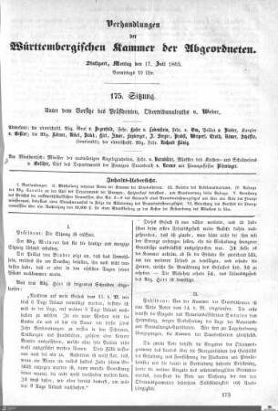 175. Sitzung, Stuttgart, 17.7.1865