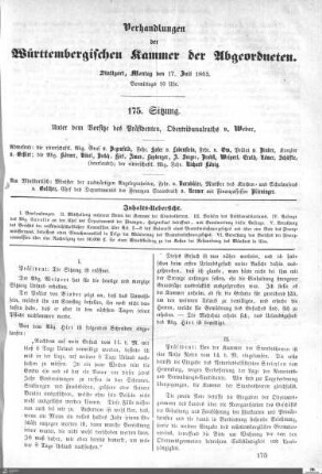 175. Sitzung, Stuttgart, 17.7.1865