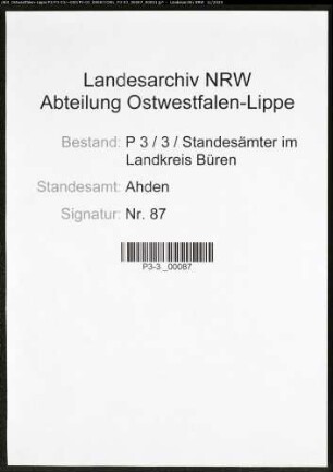 Sterberegister Standesamt Ahden