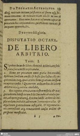 Disputatio Octava. De Libero Arbitrio