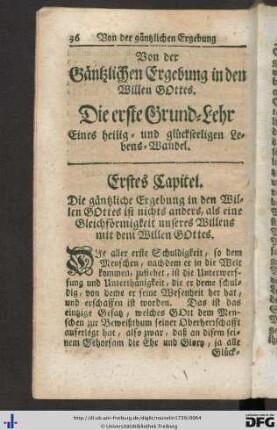 Von der Gäntzlichen Ergebung in den Willen Gottes.