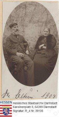 Cellarius, Auguste / Porträt mit Ehemann, Kniestück in Medaillon, mit Bildlegende