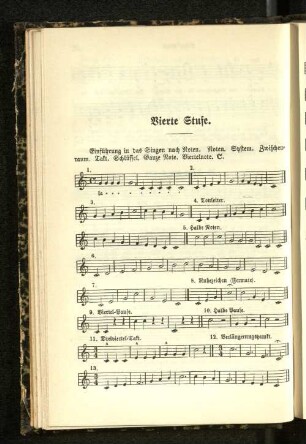 Vierte Stufe. Einführung in das Singen nach Noten.